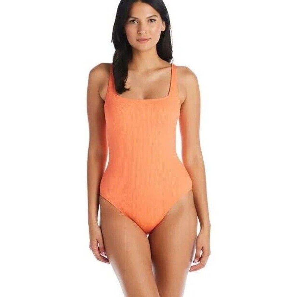 NWT Bleu Rod Beattie Walk The Line Square Tank 1 Piece Swimsuit  Womens 14 Coral